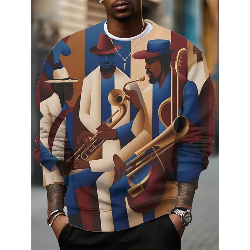Men's Jazz Musician Colorblock Art Print Sweatshirt