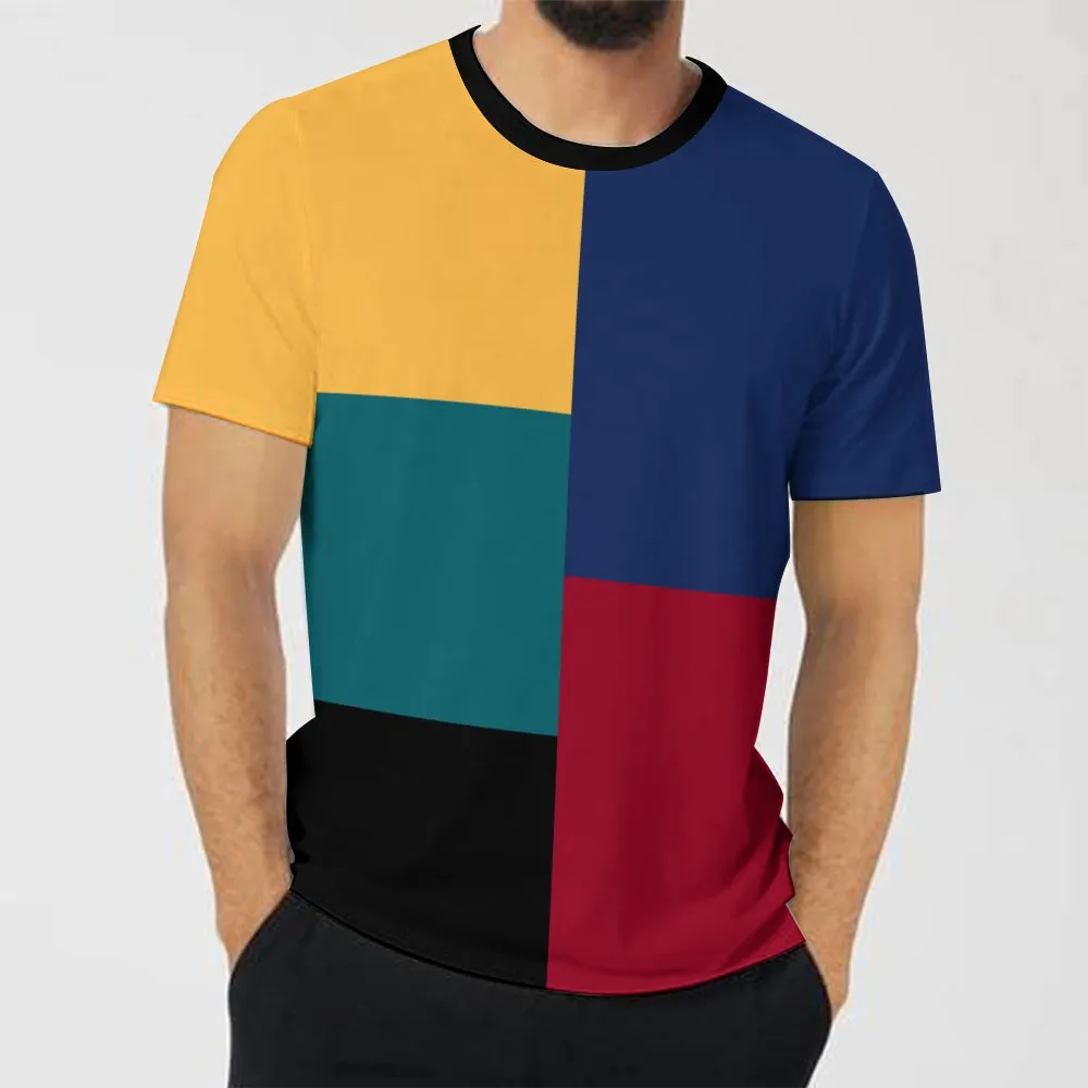 Men's Large Casual Colorblock Printed T-shirt 2407004771