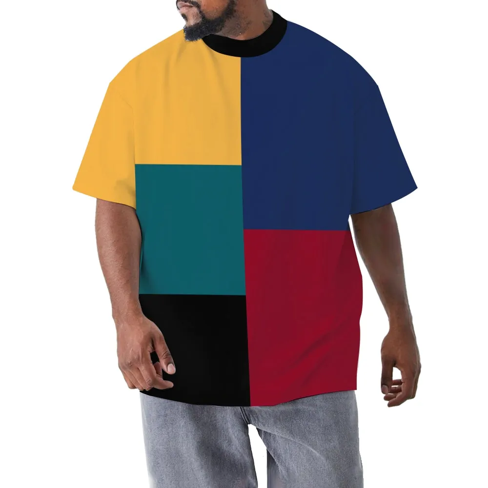 Men's Large Casual Colorblock Printed T-shirt 2407004771