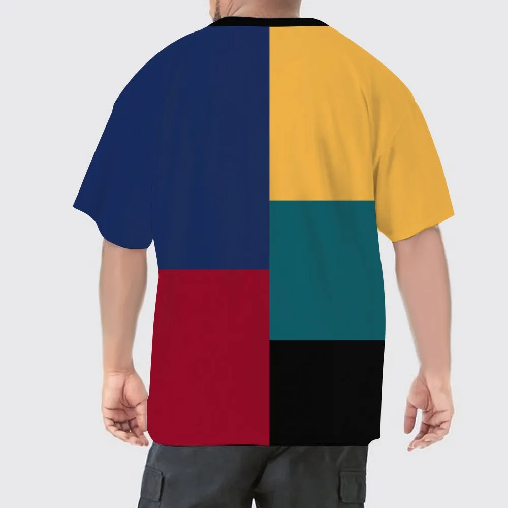 Men's Large Casual Colorblock Printed T-shirt 2407004771