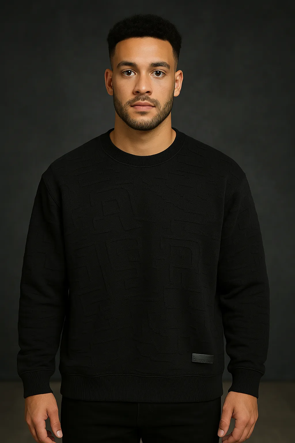 Men's  Plus Size Textured Round Neck Long Sleeve Sweatshirt