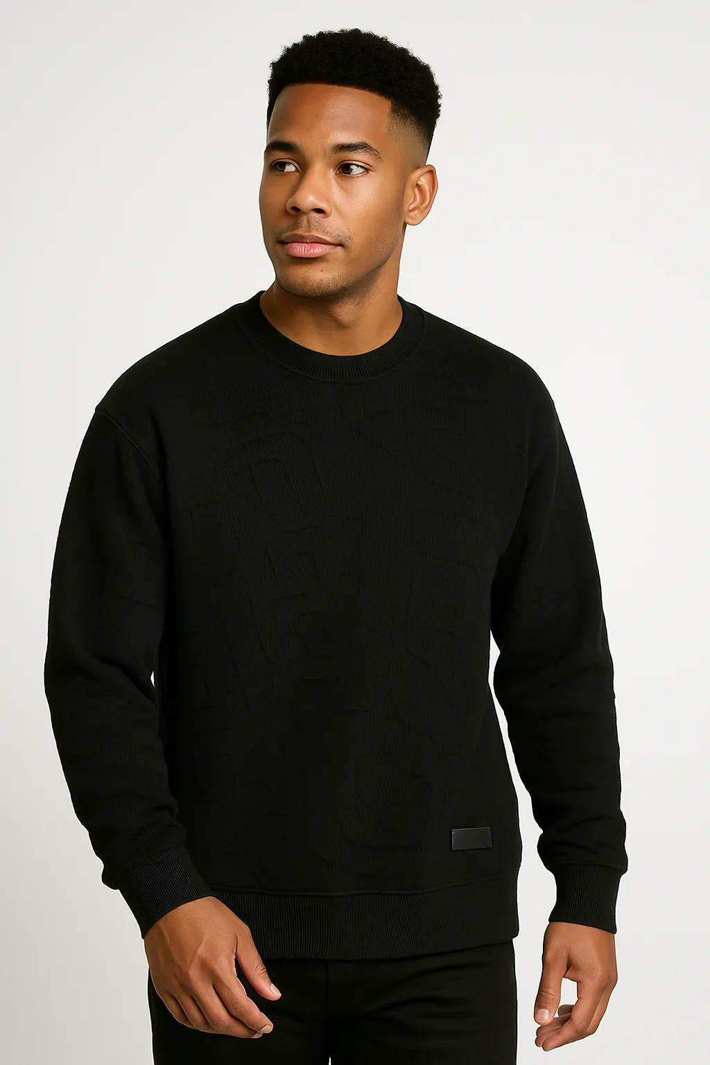 Men's  Plus Size Textured Round Neck Long Sleeve Sweatshirt