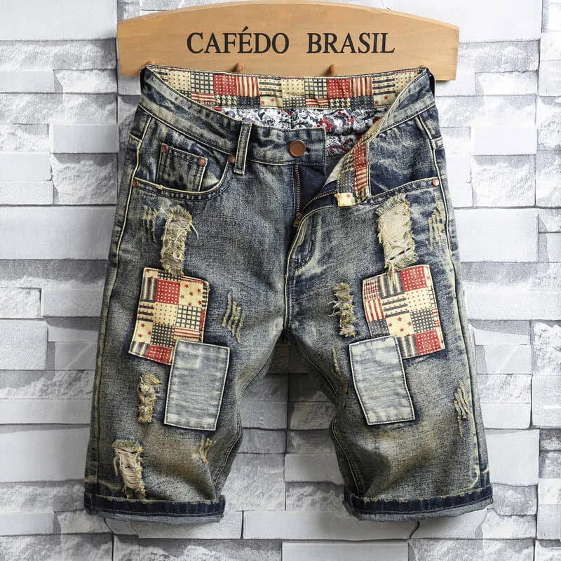 Men's Ripped Jeans Shorts Fashion Mid Waisted Men's Jean Shorts
