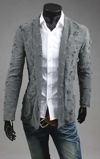 Men's Ripped Solid Fashion Sweater