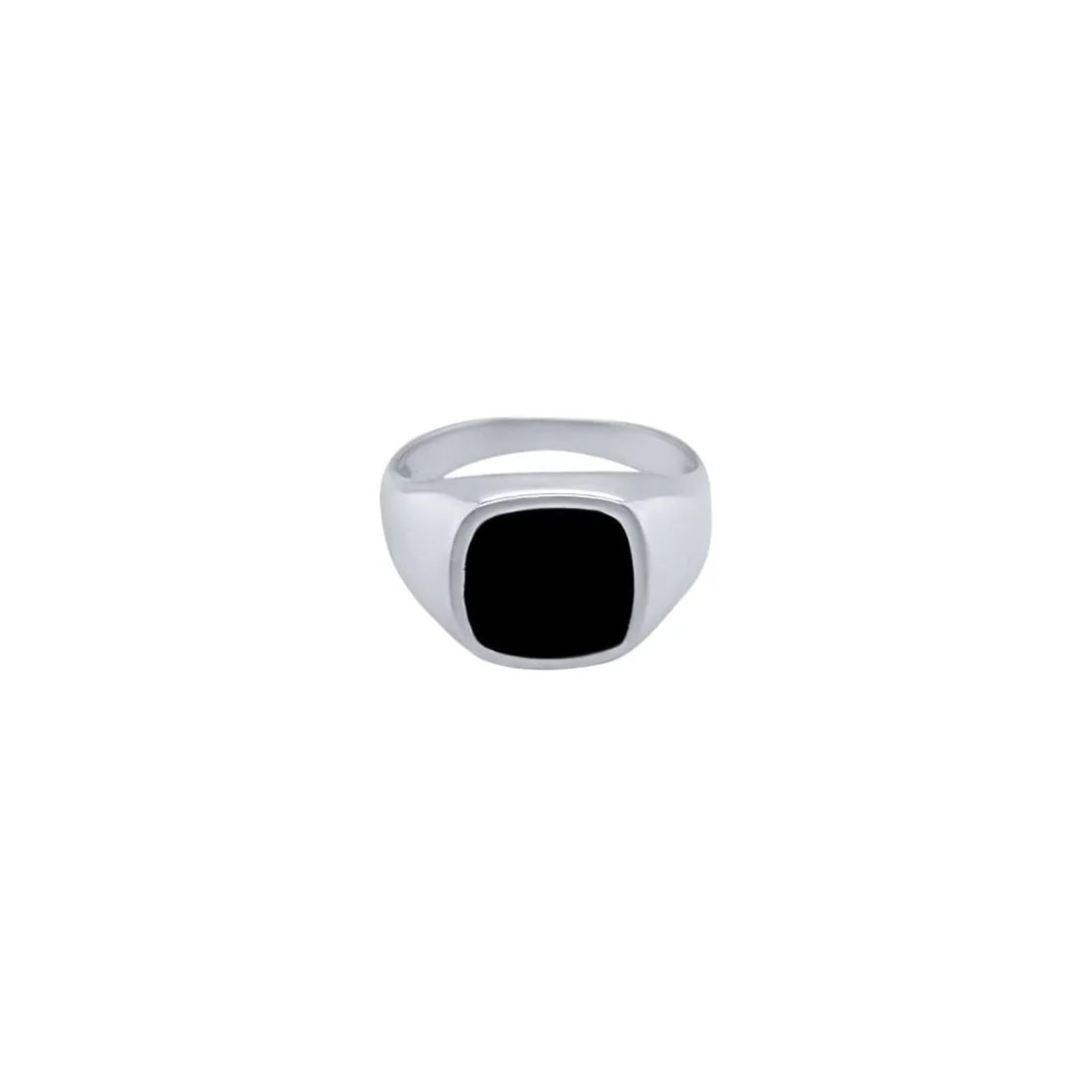 Men's Signet Ring with Black Center in Sterling Silver