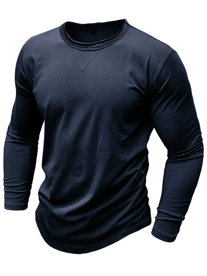 Men's Simple Crew Neck Slim Long Sleeve Bottoming Shirt