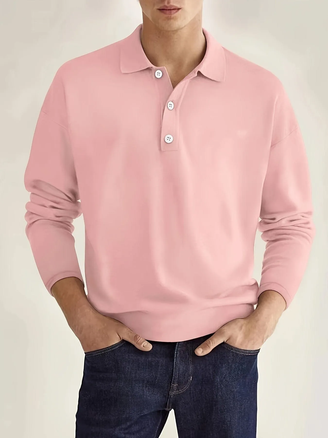 Men's Solid Color Long Sleeve Casual Polo