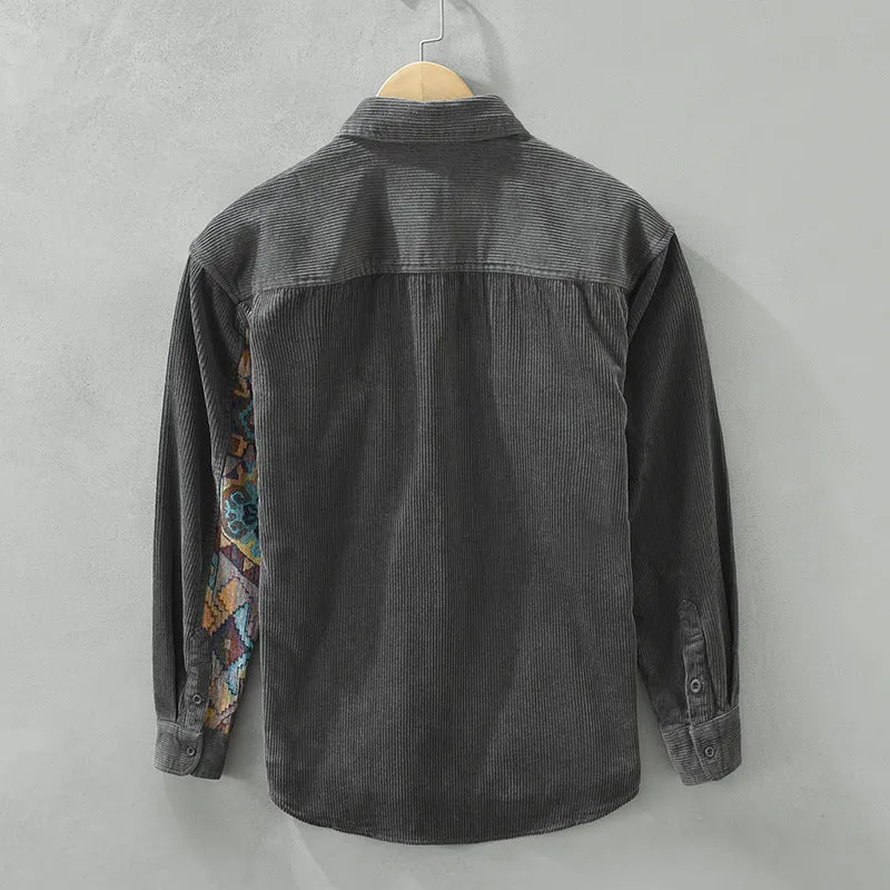 Men's Stylish Corduroy Shirt with Patches and Utility Pockets