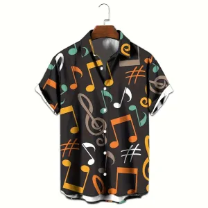 Men's Stylish Music Note 3D Print Button-Down Shirt