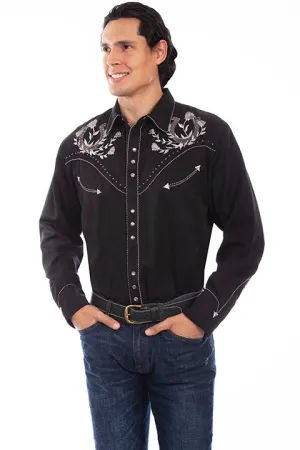 Men's Vintage Western Shirt Collection: Scully Embroidered Lucky Horseshoes & Roses