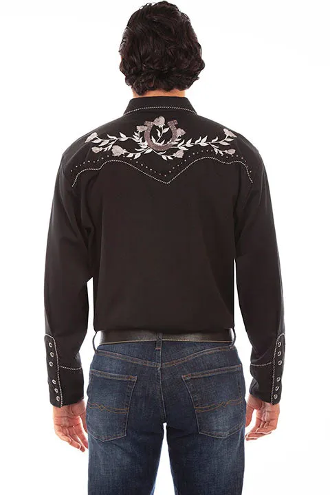 Men's Vintage Western Shirt Collection: Scully Embroidered Lucky Horseshoes & Roses