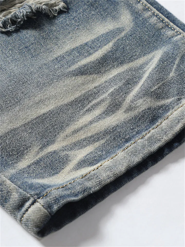 Men's Youth Street Ripped Slim Fit Mid Waist Jeans