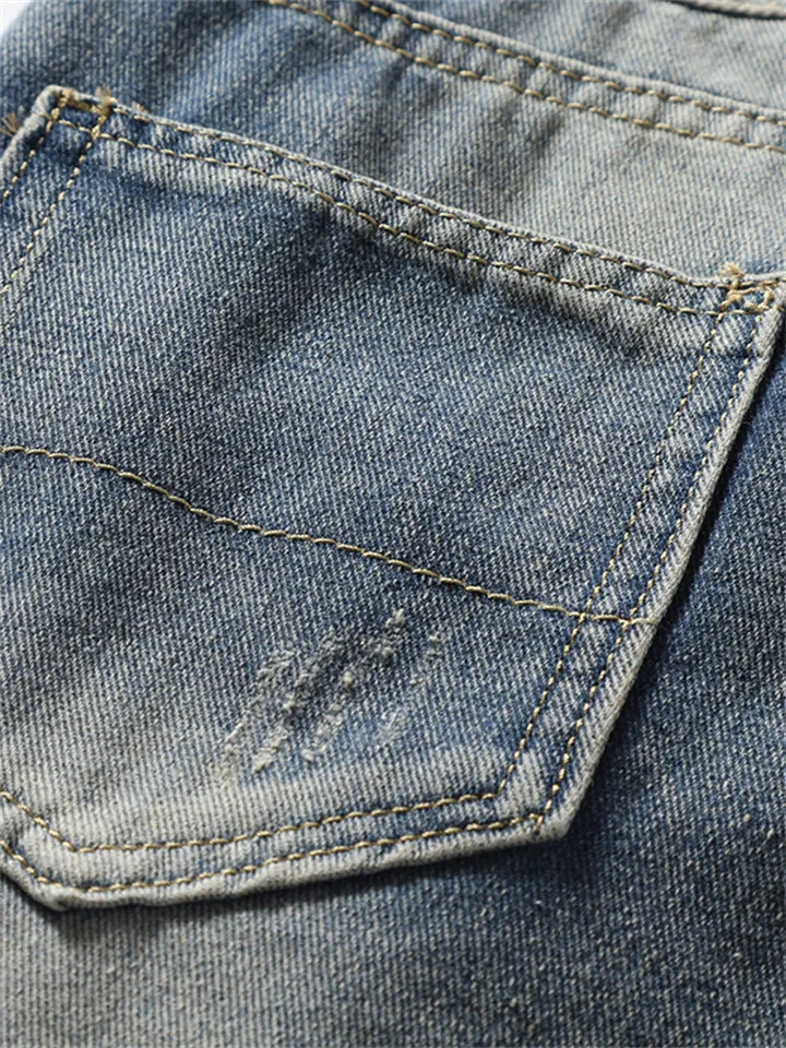 Men's Youth Street Ripped Slim Fit Mid Waist Jeans