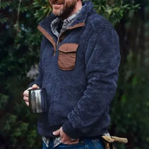 Navy Blue Winter Pocket Flannel Men's Jacket
