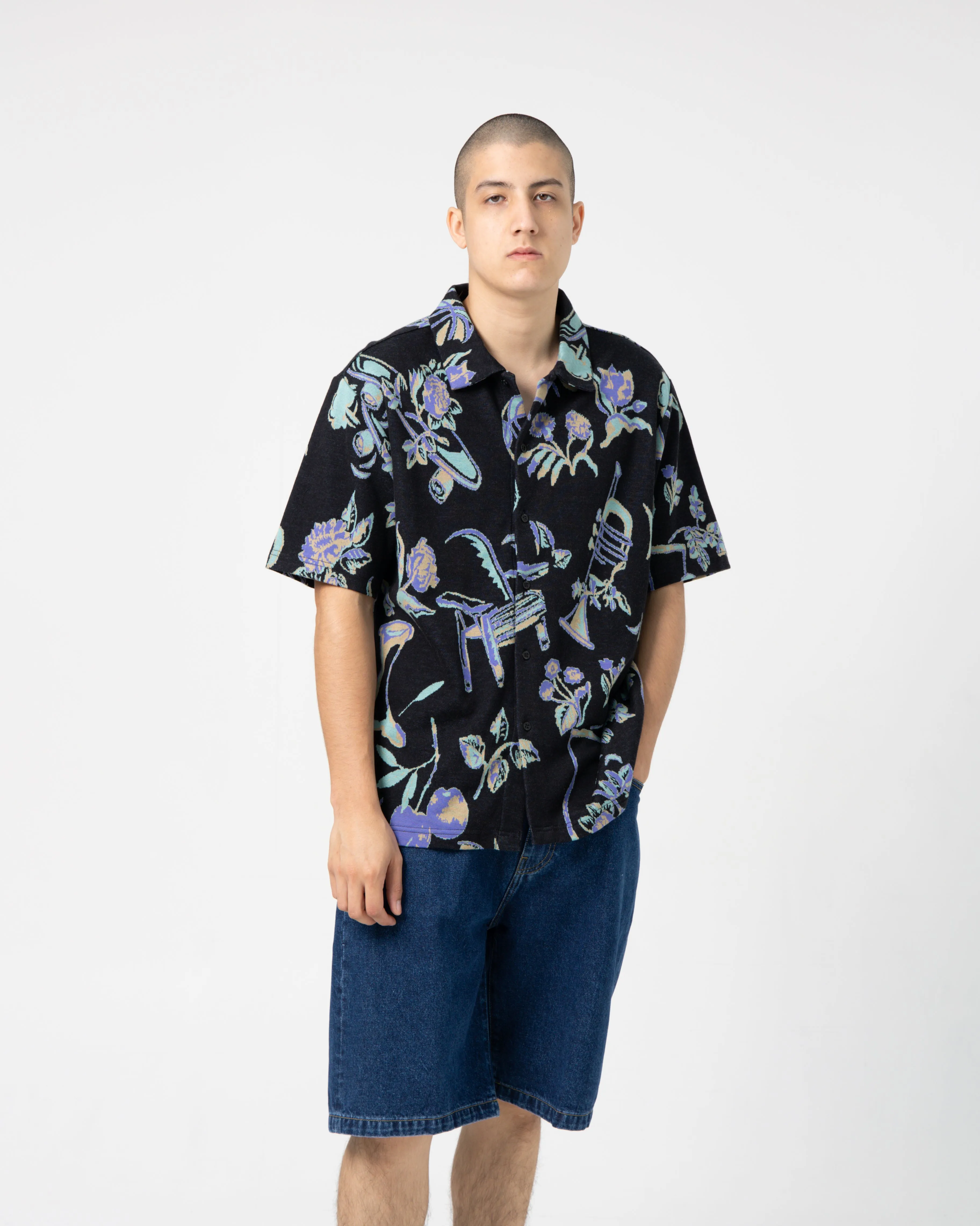 Object Jacquard Button Up Top | Black