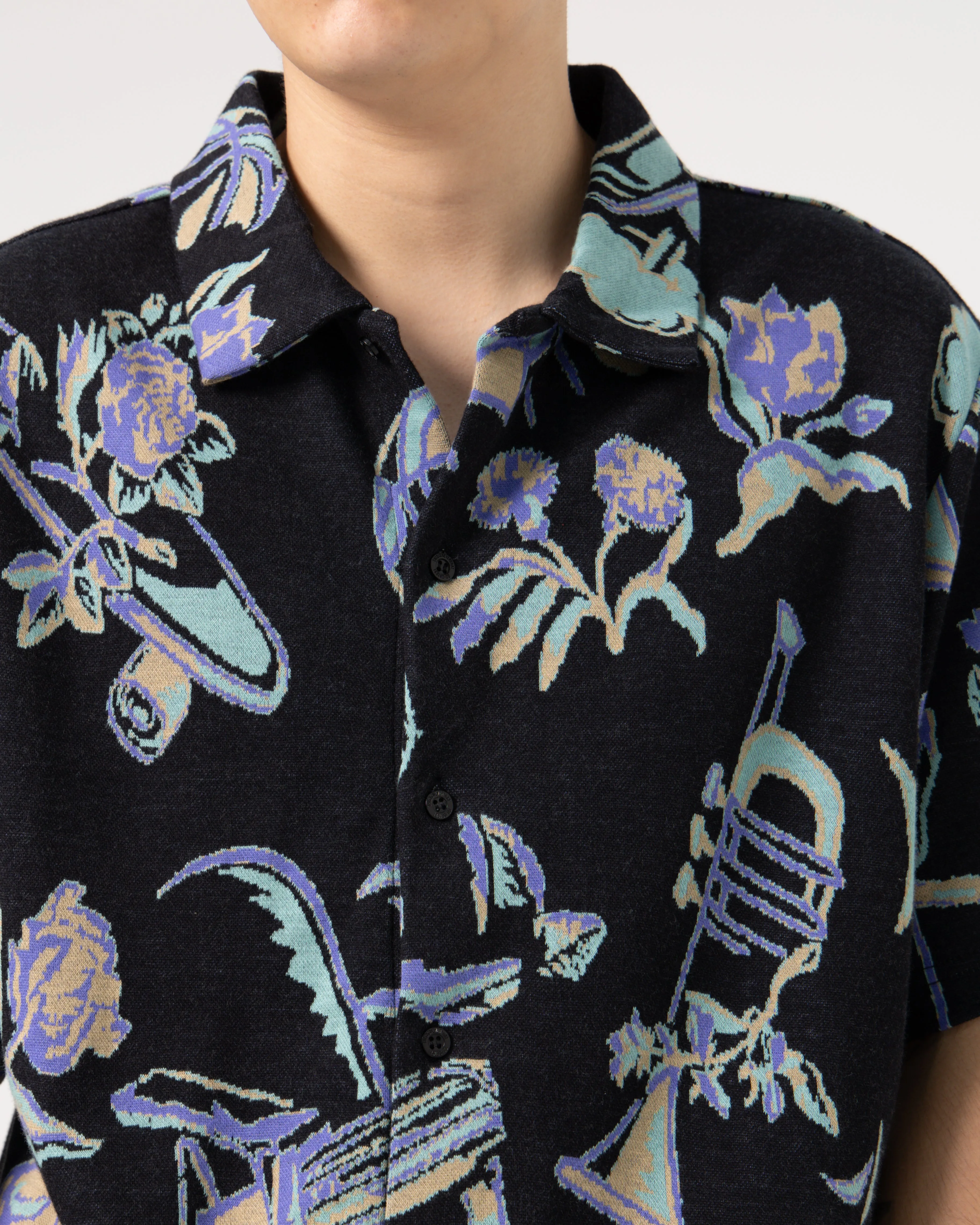 Object Jacquard Button Up Top | Black
