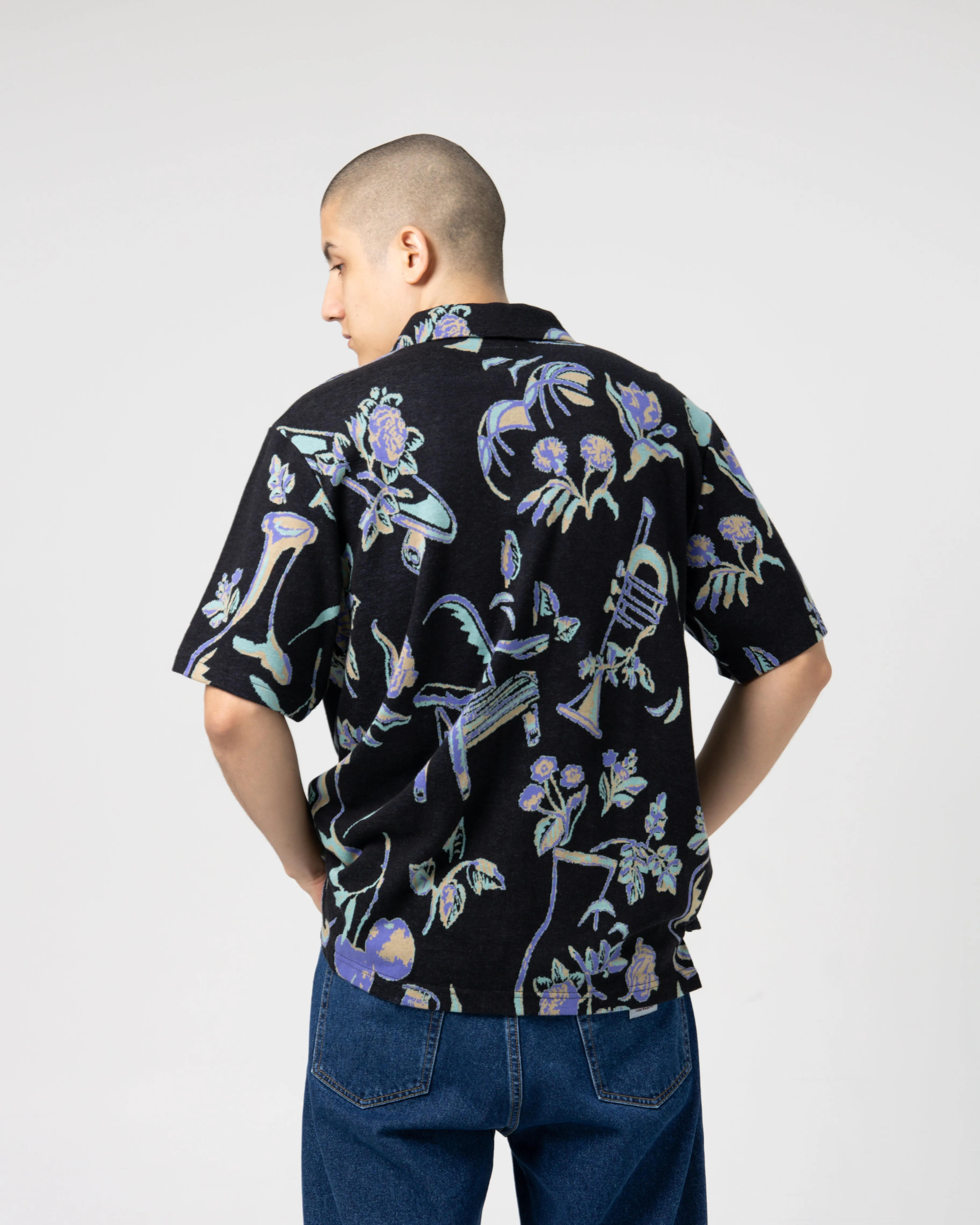 Object Jacquard Button Up Top | Black