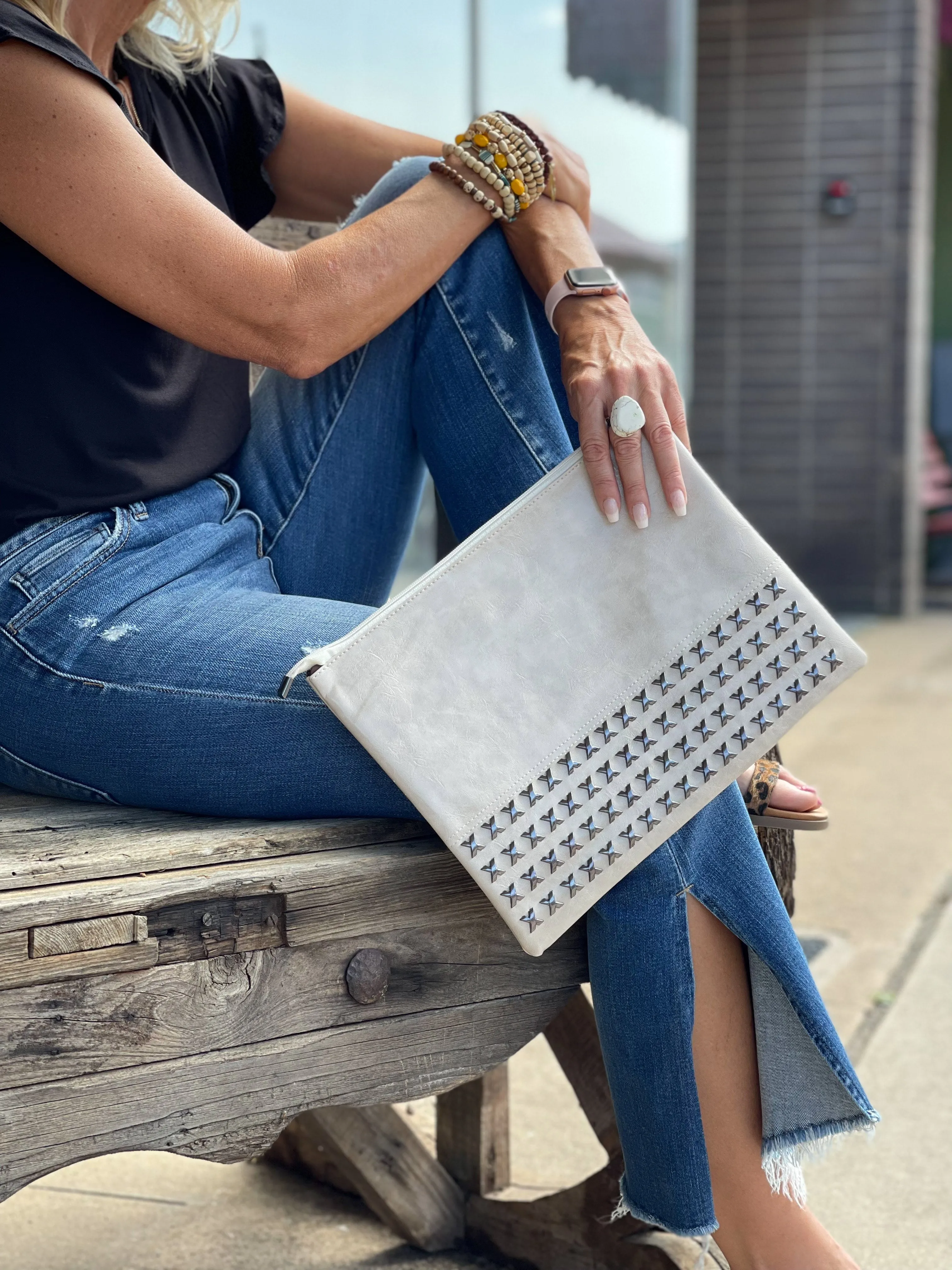 OVERSIZE CROSS STUDDED CLUTCH