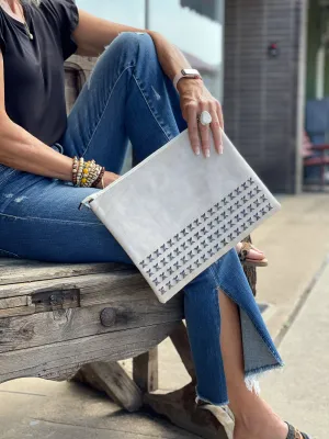 OVERSIZE CROSS STUDDED CLUTCH