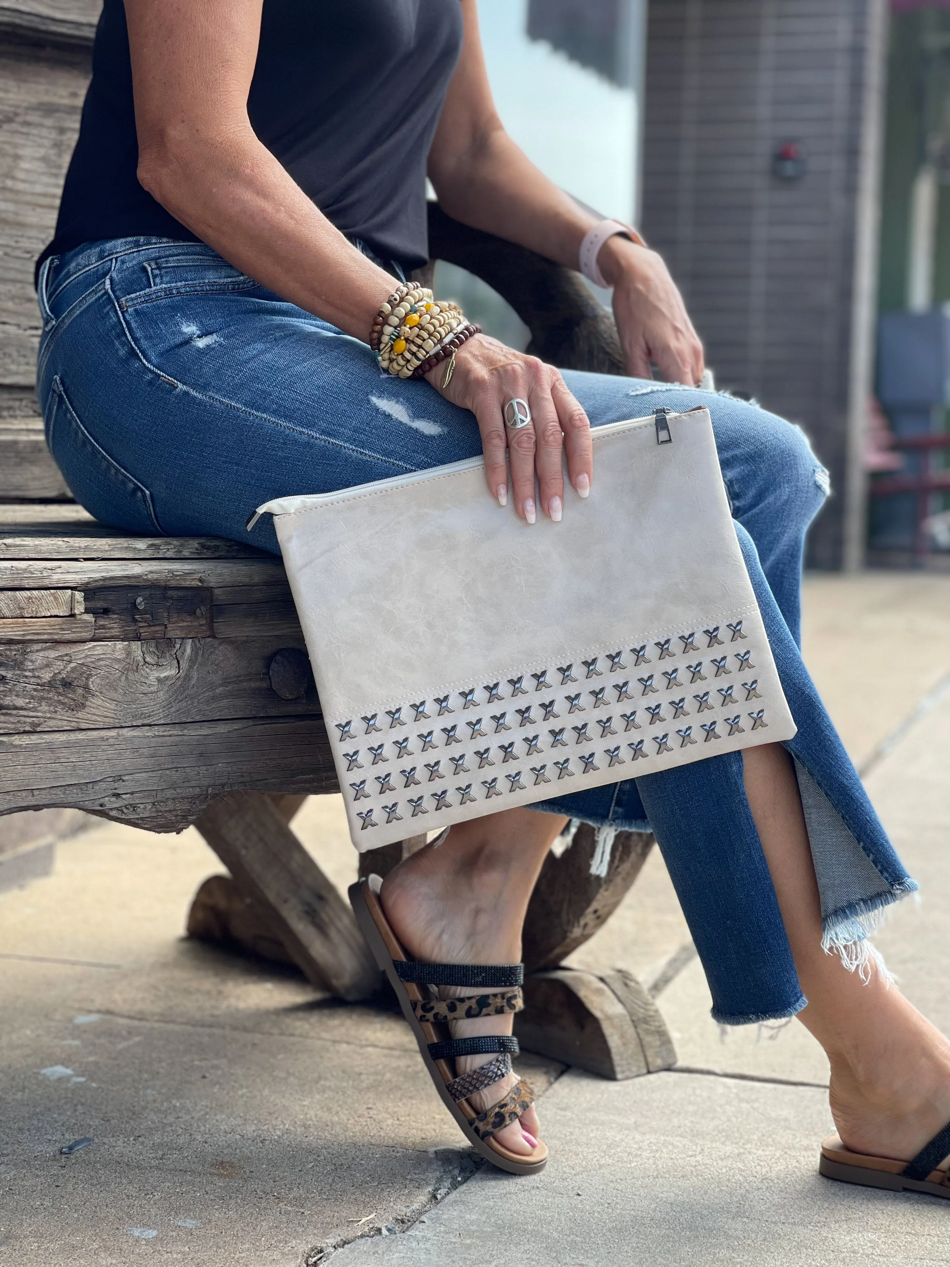 OVERSIZE CROSS STUDDED CLUTCH