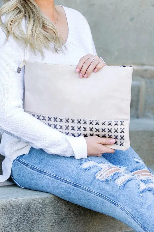 OVERSIZE CROSS STUDDED CLUTCH