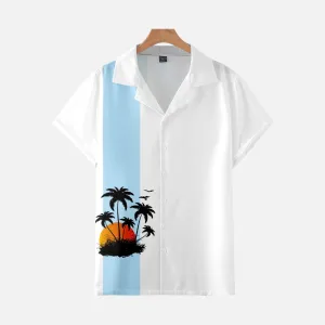 PALM TREE COLORBLOCK SHIRT ALOHA SHIRT
