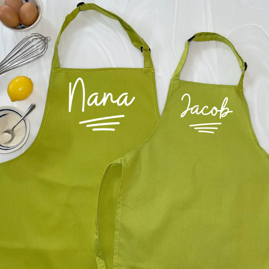 Personalised Grandma And Child Ballpoint Apron Set