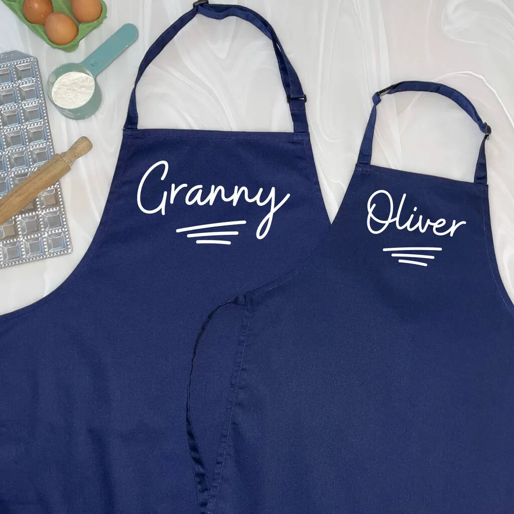 Personalised Grandma And Child Ballpoint Apron Set