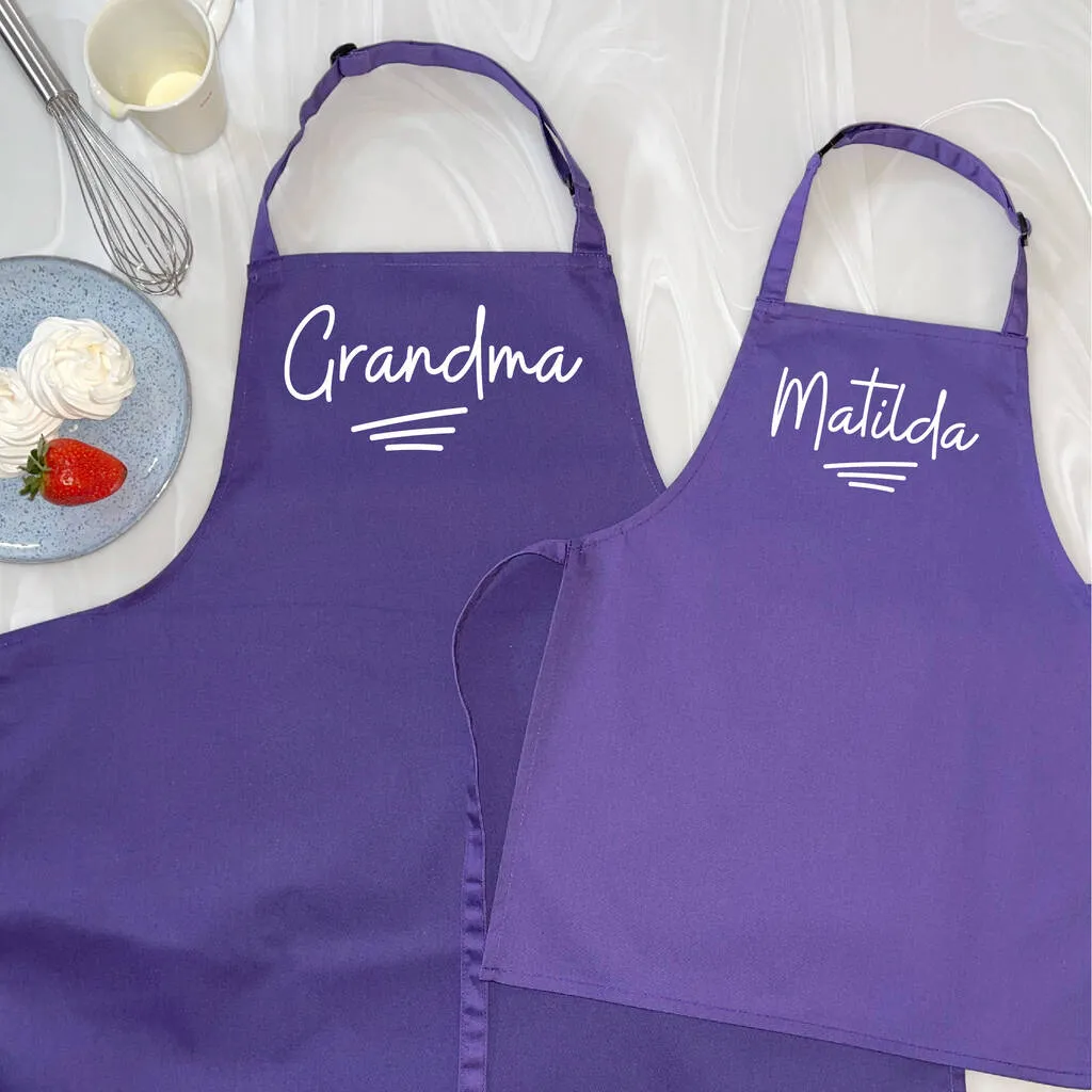 Personalised Grandma And Child Ballpoint Apron Set