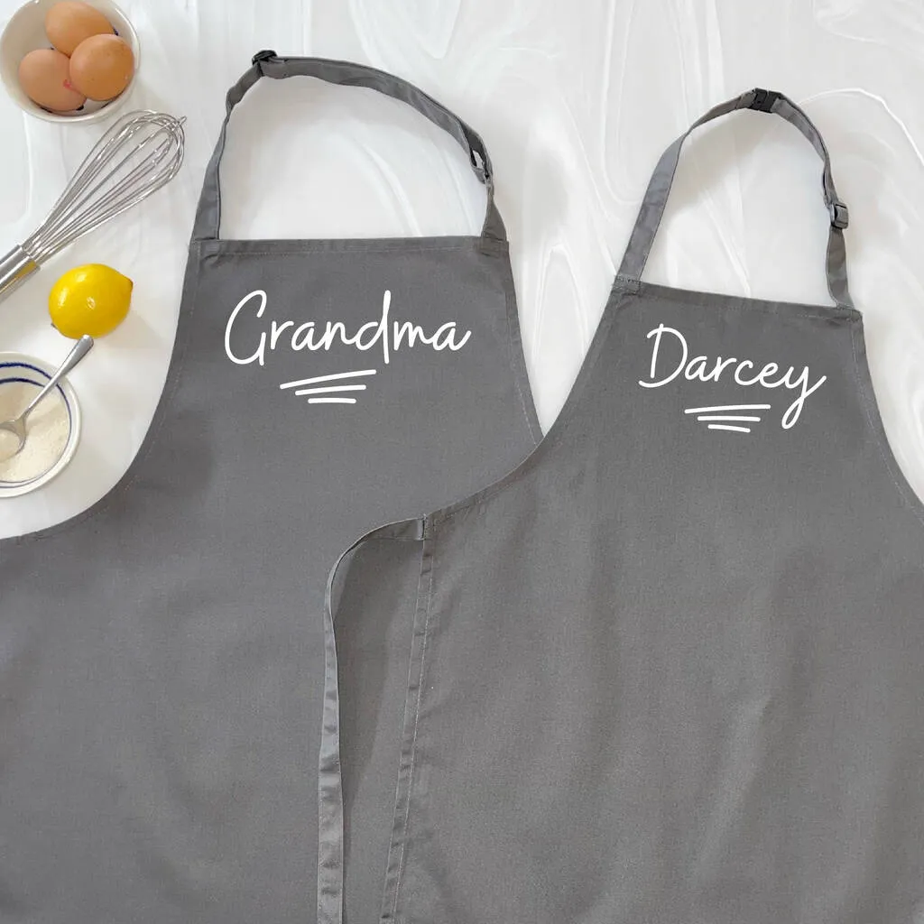 Personalised Grandma And Child Ballpoint Apron Set