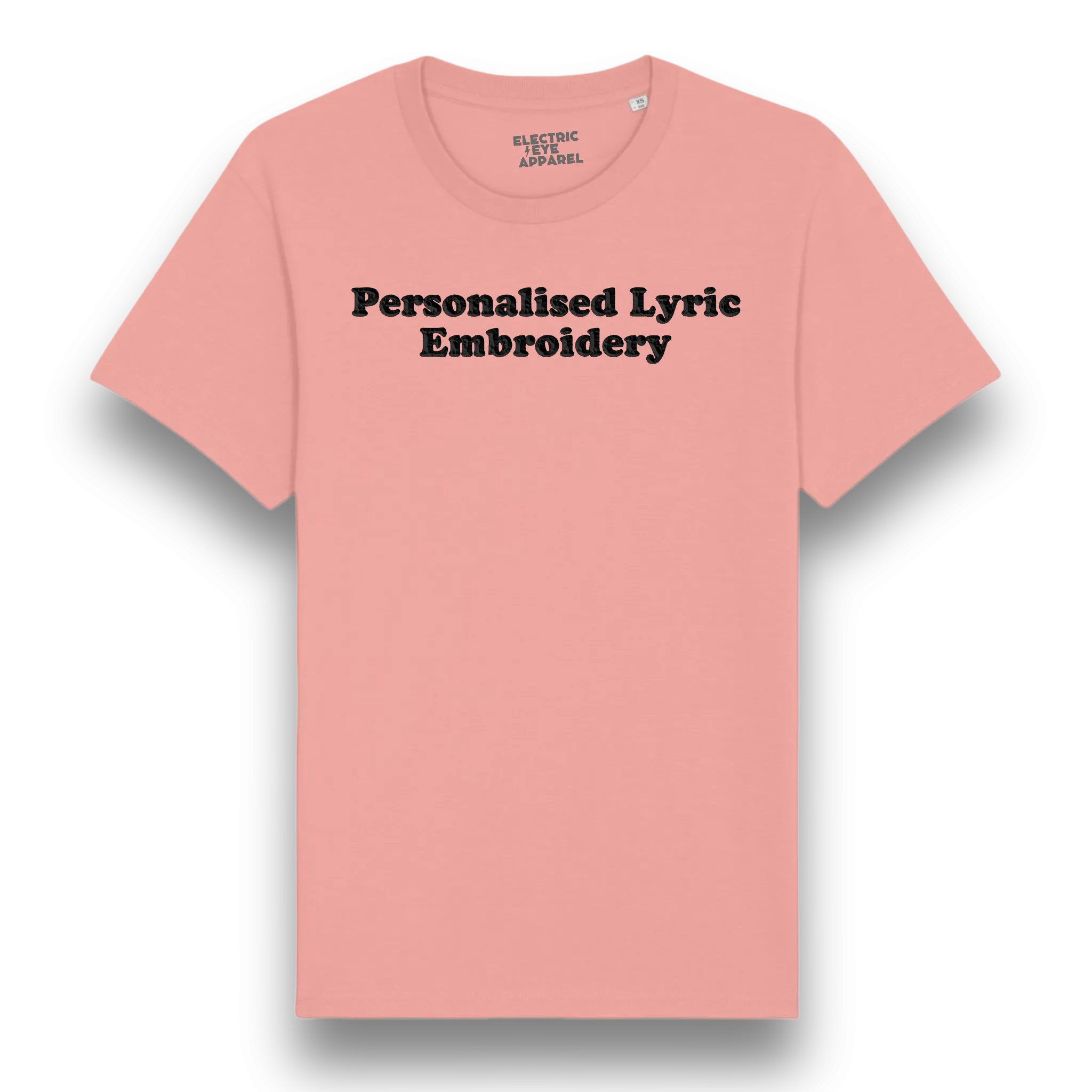 Personalised Lyric Centre Chest Embroidered premium organic iconic men's 'Rocker' t-shirt - choose your own lyrics, font and thread colour