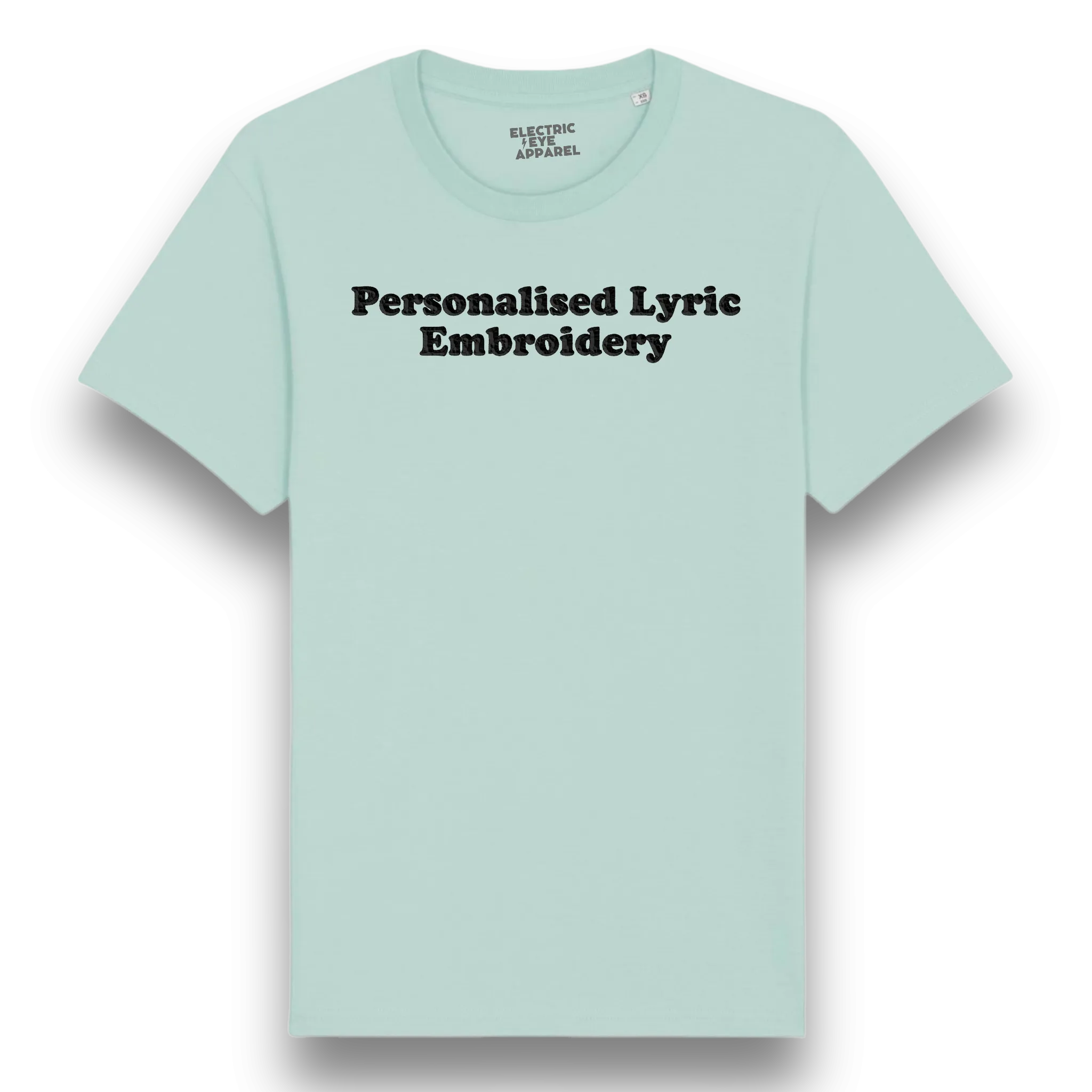 Personalised Lyric Centre Chest Embroidered premium organic iconic men's 'Rocker' t-shirt - choose your own lyrics, font and thread colour