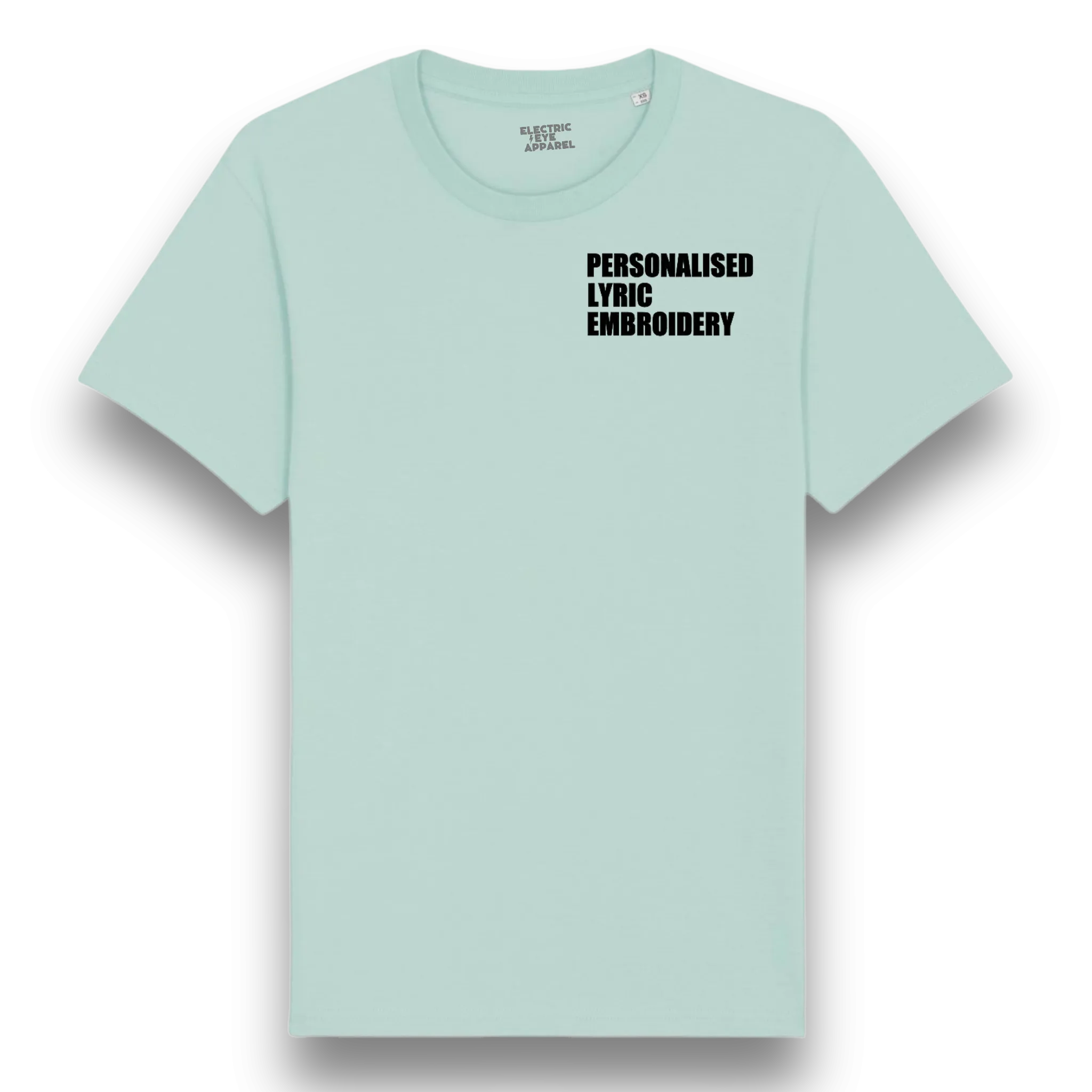 Personalised Lyric Left Chest Embroidered premium organic iconic men's 'Rocker' t-shirt - choose your own lyrics, font and thread colour