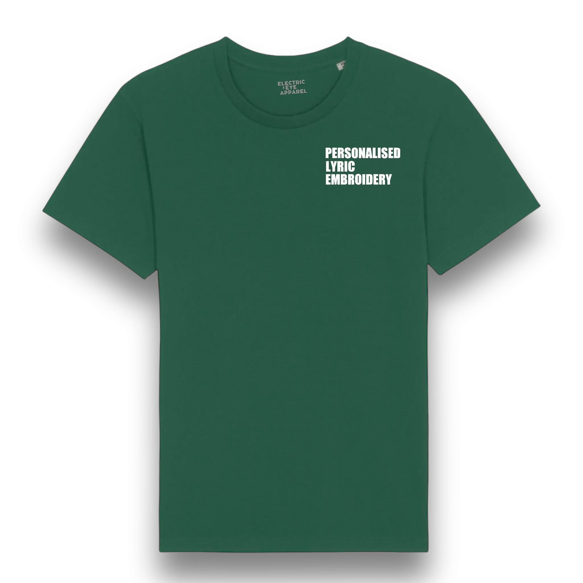 Personalised Lyric Left Chest Embroidered premium organic iconic men's 'Rocker' t-shirt - choose your own lyrics, font and thread colour