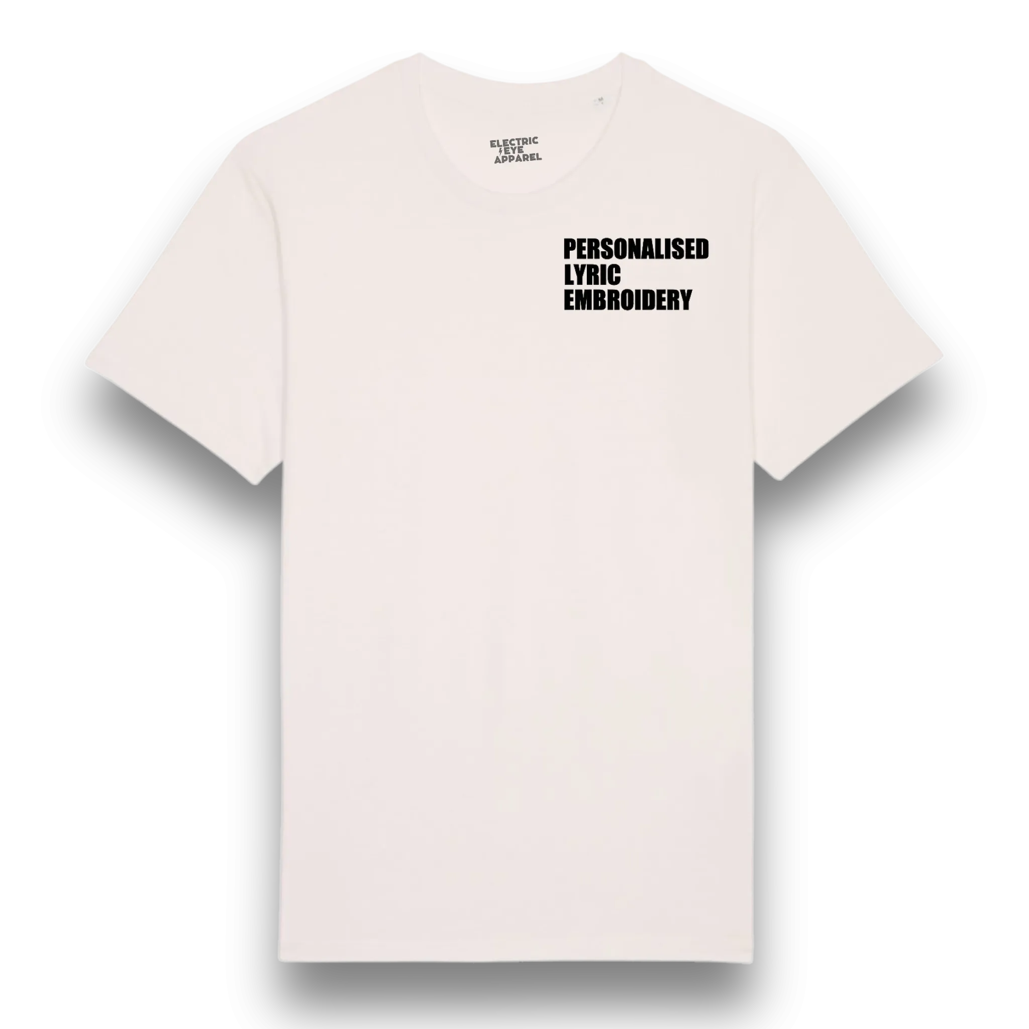 Personalised Lyric Left Chest Embroidered premium organic iconic men's 'Rocker' t-shirt - choose your own lyrics, font and thread colour