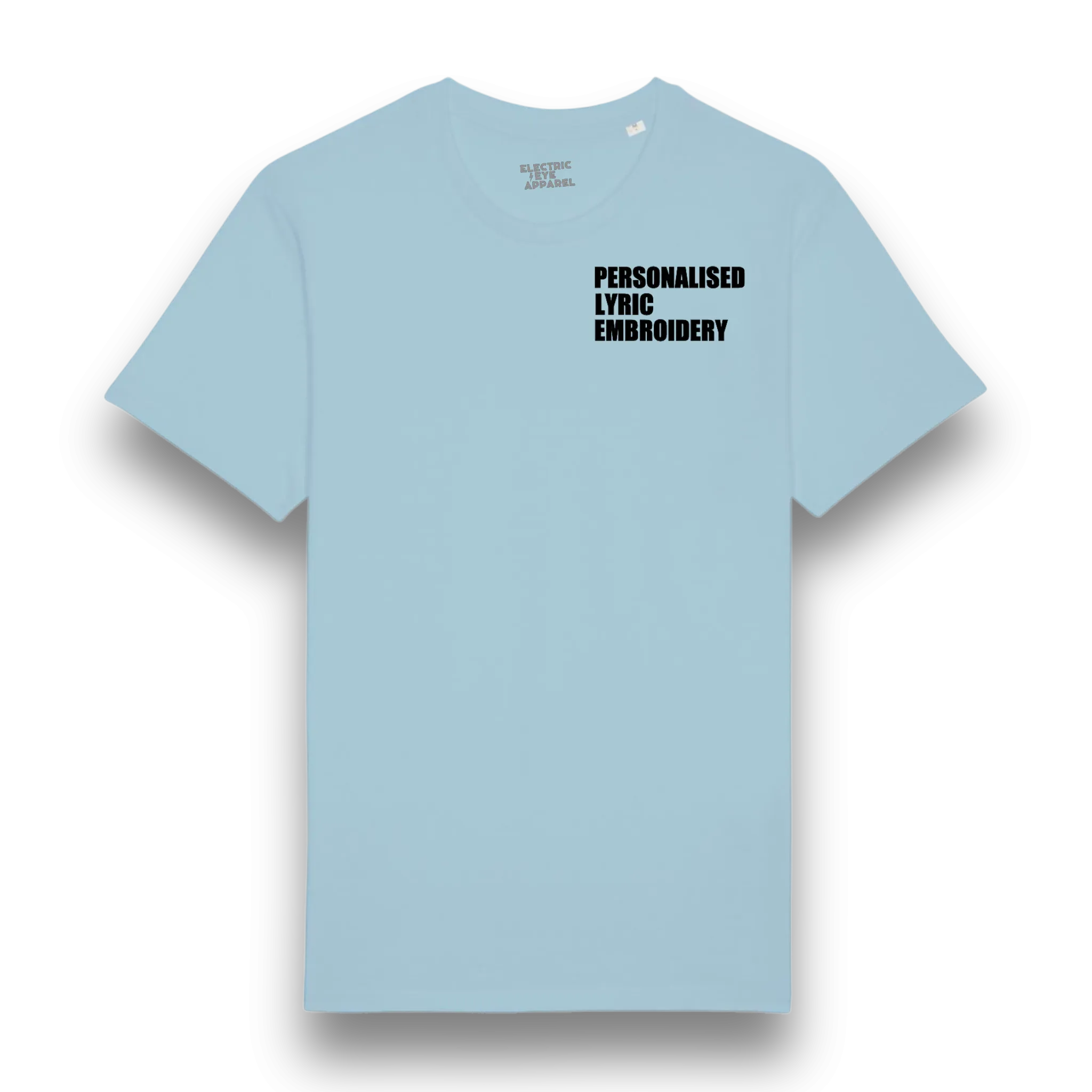Personalised Lyric Left Chest Embroidered premium organic iconic men's 'Rocker' t-shirt - choose your own lyrics, font and thread colour