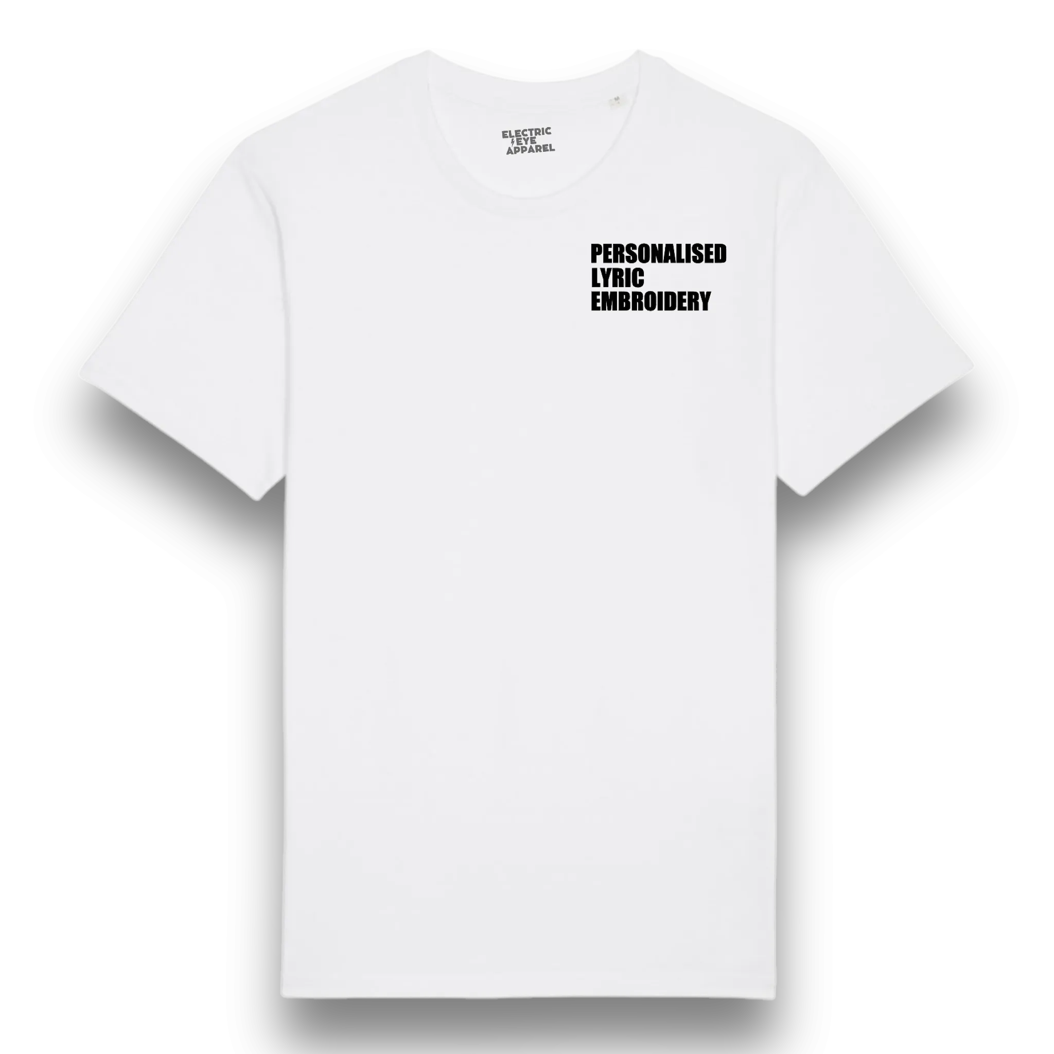 Personalised Lyric Left Chest Embroidered premium organic iconic men's 'Rocker' t-shirt - choose your own lyrics, font and thread colour