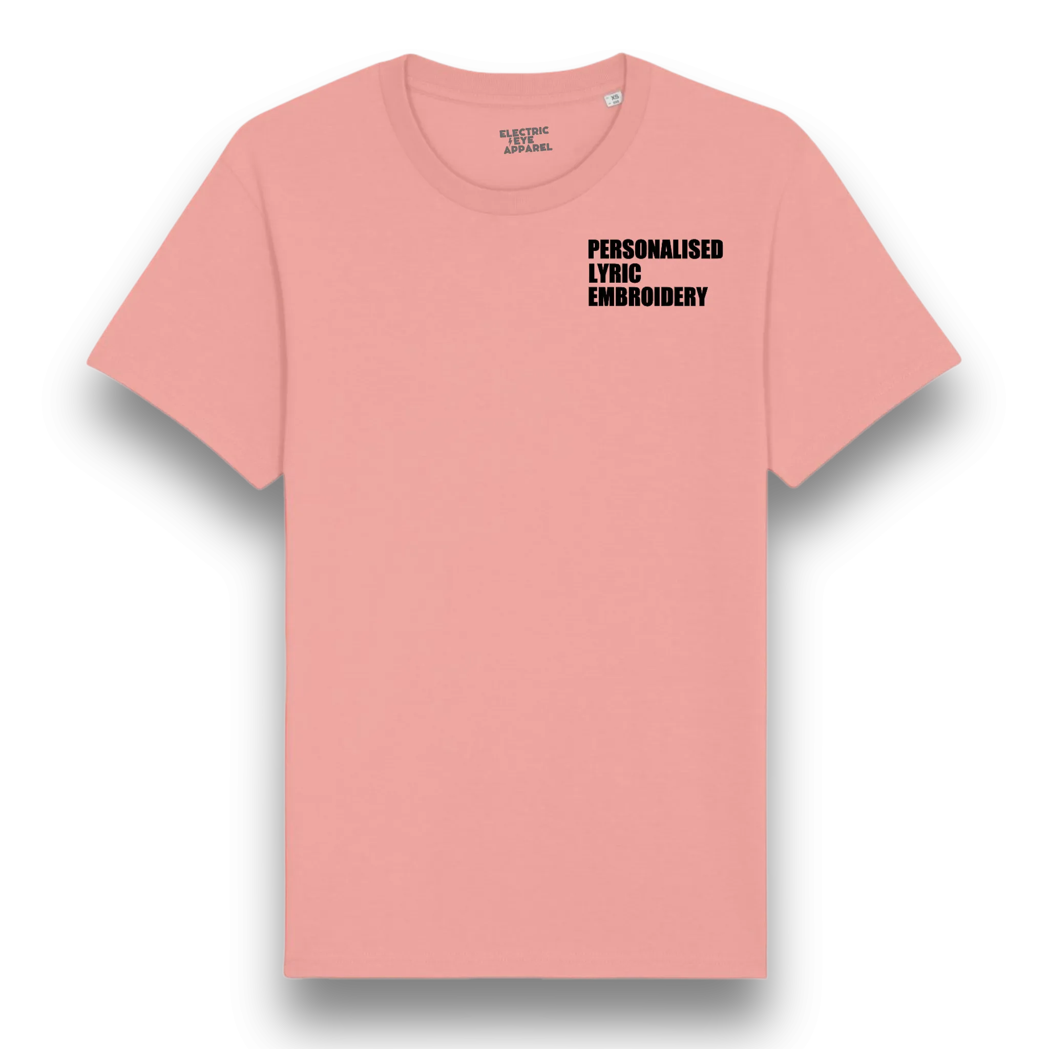 Personalised Lyric Left Chest Embroidered premium organic iconic men's 'Rocker' t-shirt - choose your own lyrics, font and thread colour