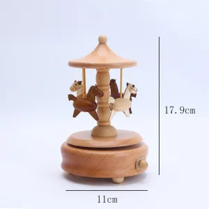 Premium Handmade Wooden Carousel Music Box (Tune: Merry Go Round of Life / You'll Be in My Heart / You Are My Sunshine)