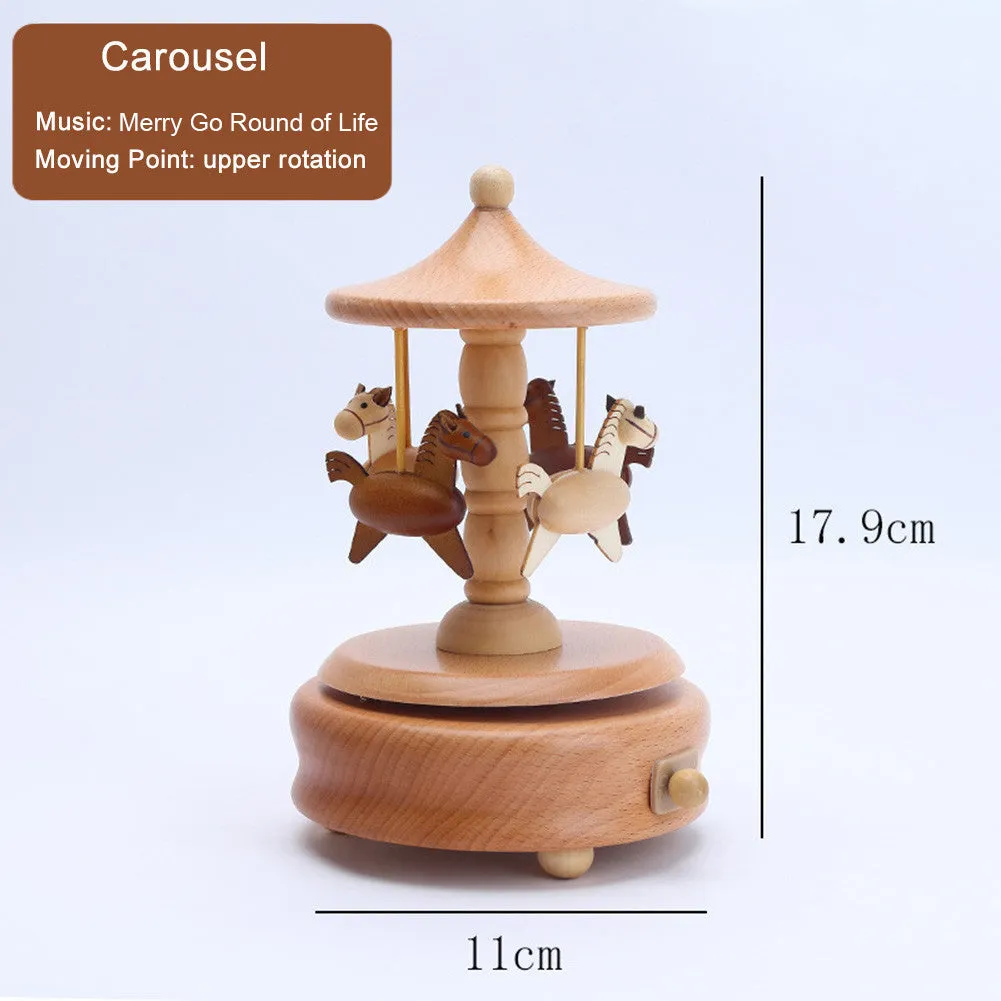 Premium Handmade Wooden Carousel Music Box (Tune: Merry Go Round of Life / You'll Be in My Heart / You Are My Sunshine)