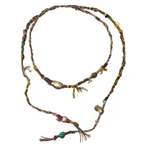 Psychedelic Cotton Candy Rainbow Sapphire Cowrie Shell Diamond Leather Rockstar Lariat