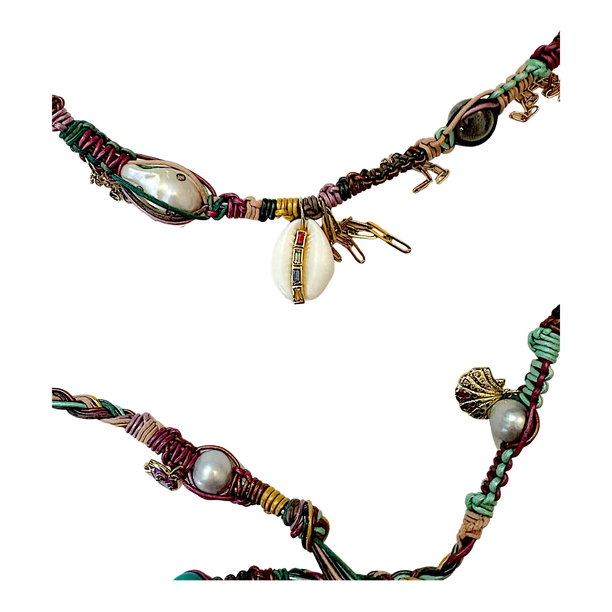 Psychedelic Cotton Candy Rainbow Sapphire Cowrie Shell Diamond Leather Rockstar Lariat