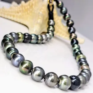 "The Unisex-y" 19" Necklace -  Tahitian Pearls, Leather, Sterling, Amethyst, 18K Clasp