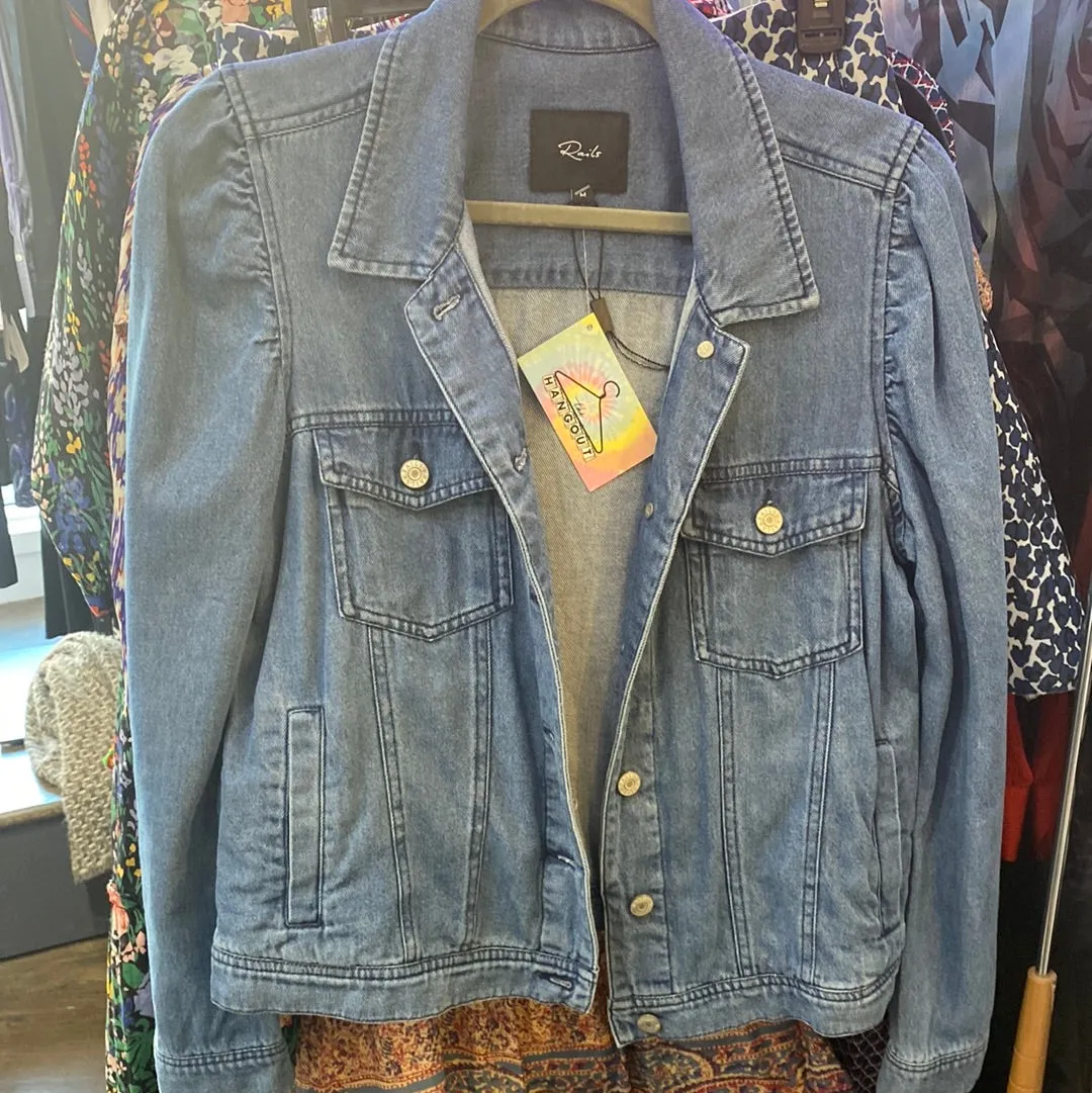 Rails Medium Wash Puff Sleeve Denim Button Jacket