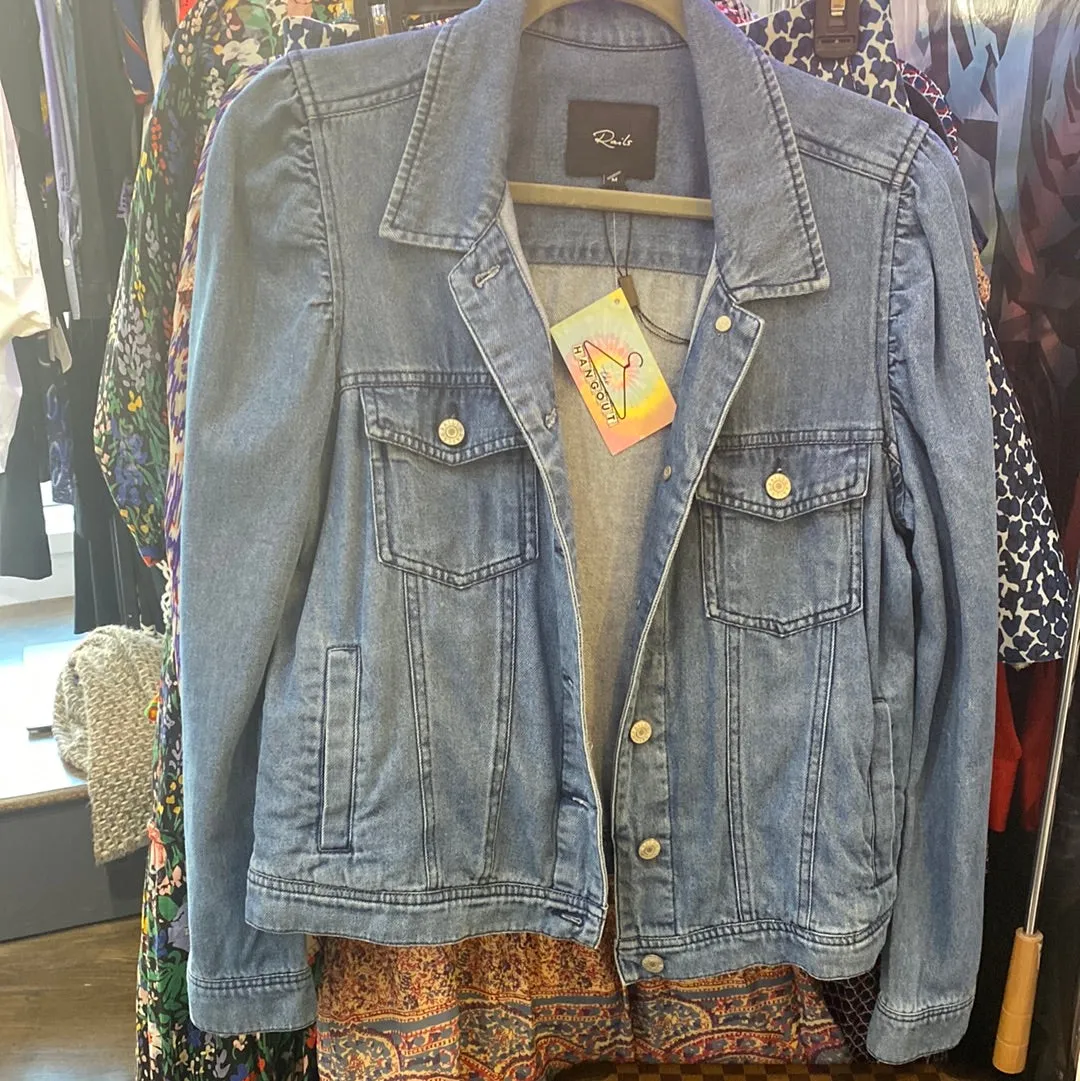 Rails Medium Wash Puff Sleeve Denim Button Jacket
