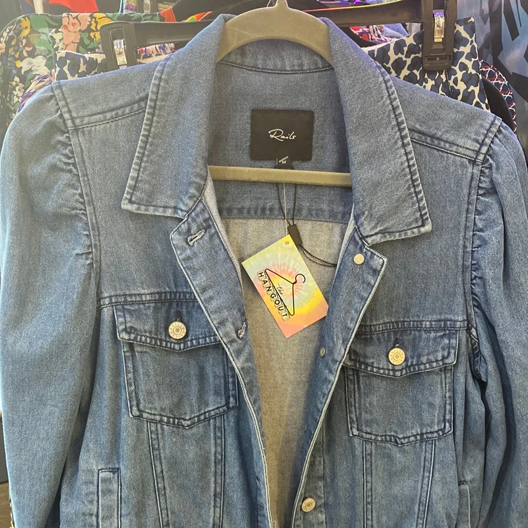 Rails Medium Wash Puff Sleeve Denim Button Jacket