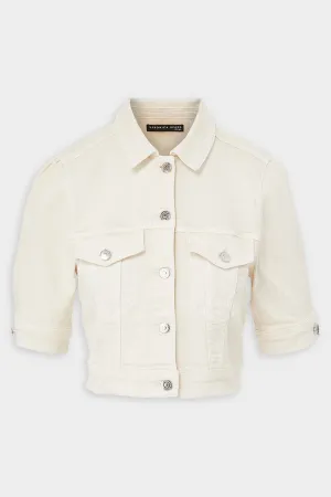 Raina Short-Sleeve Denim Jacket in Ecru