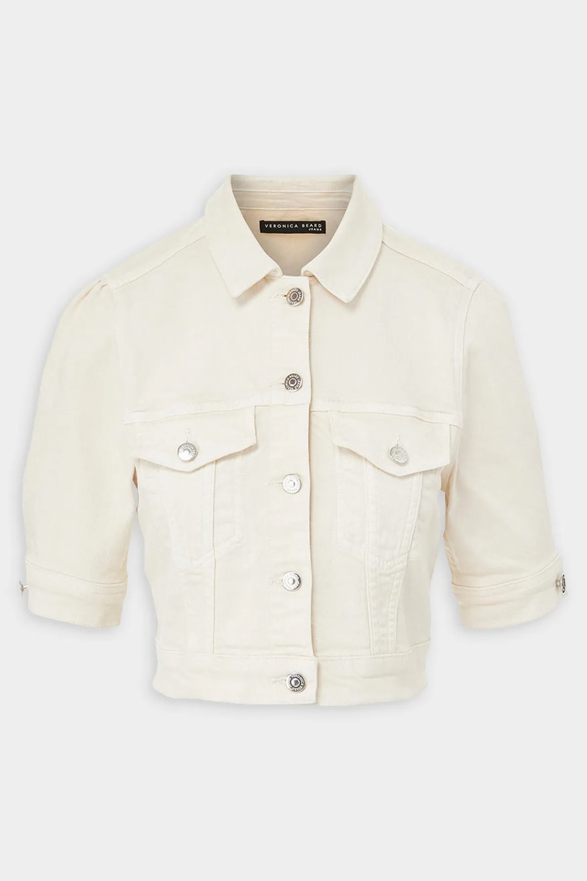 Raina Short-Sleeve Denim Jacket in Ecru