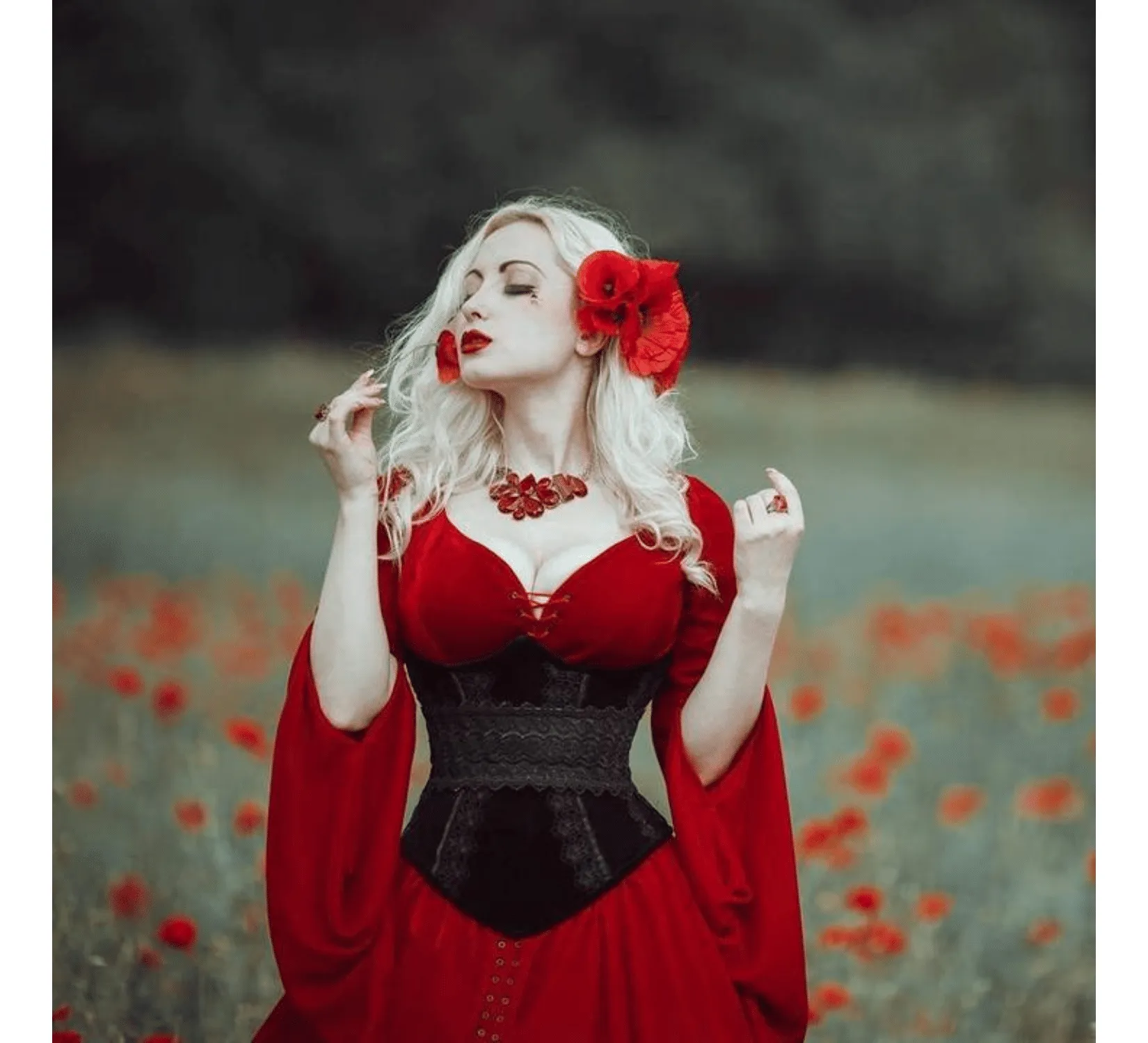 Red fantasy gothic stretch velvet wedding dress