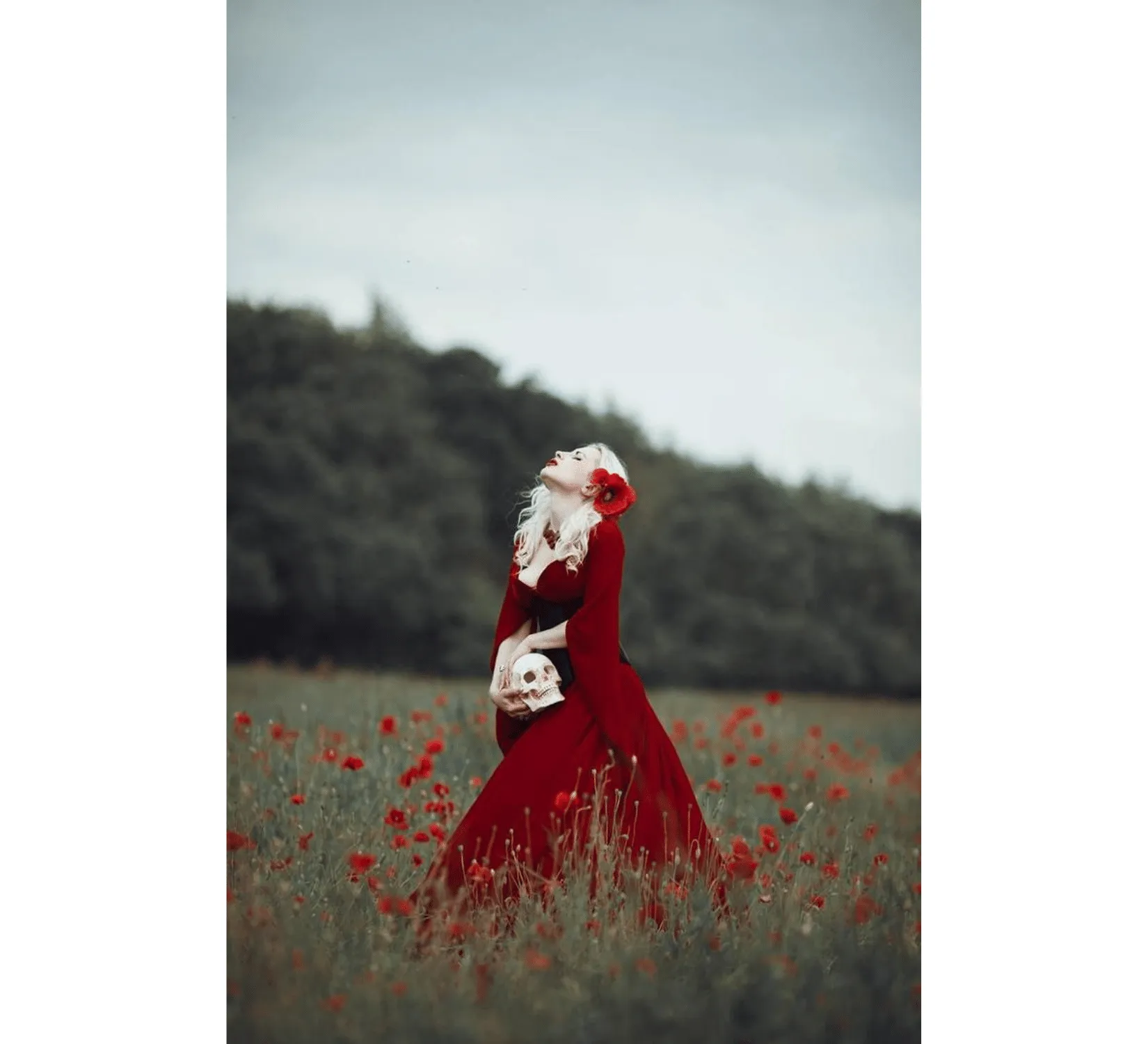 Red fantasy gothic stretch velvet wedding dress